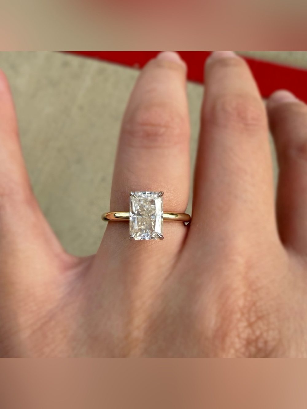 East West Gem Co 14k Two Tone 2 Carat Radiant Moissanite Engagement Ring
